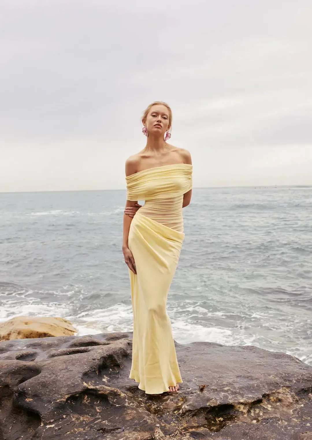 Benni Nico Off Shoulder Maxi Dress Yellow Size 8 / AU 8 for rent on The Volte - main image