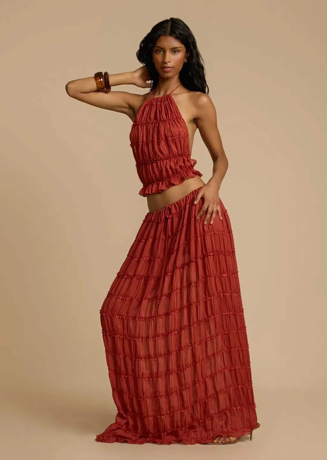 Arcina Ori Juliette Halter Top & Maxi Skirt Set Red Size S / AU 6-8 for rent on The Volte - main image