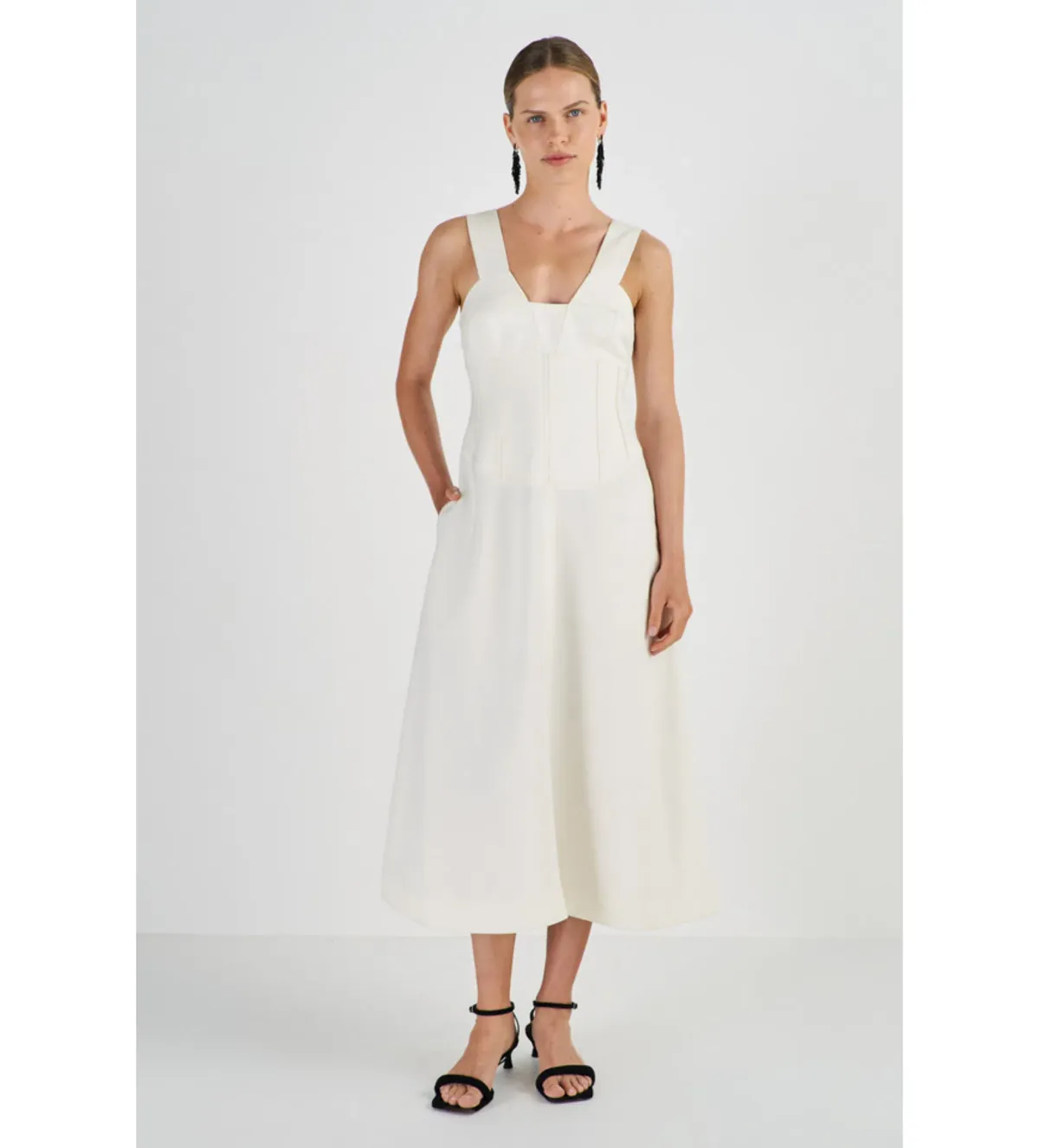 Oroton Bodice Detail Dress Cream Size 10 for rent on The Volte - main image