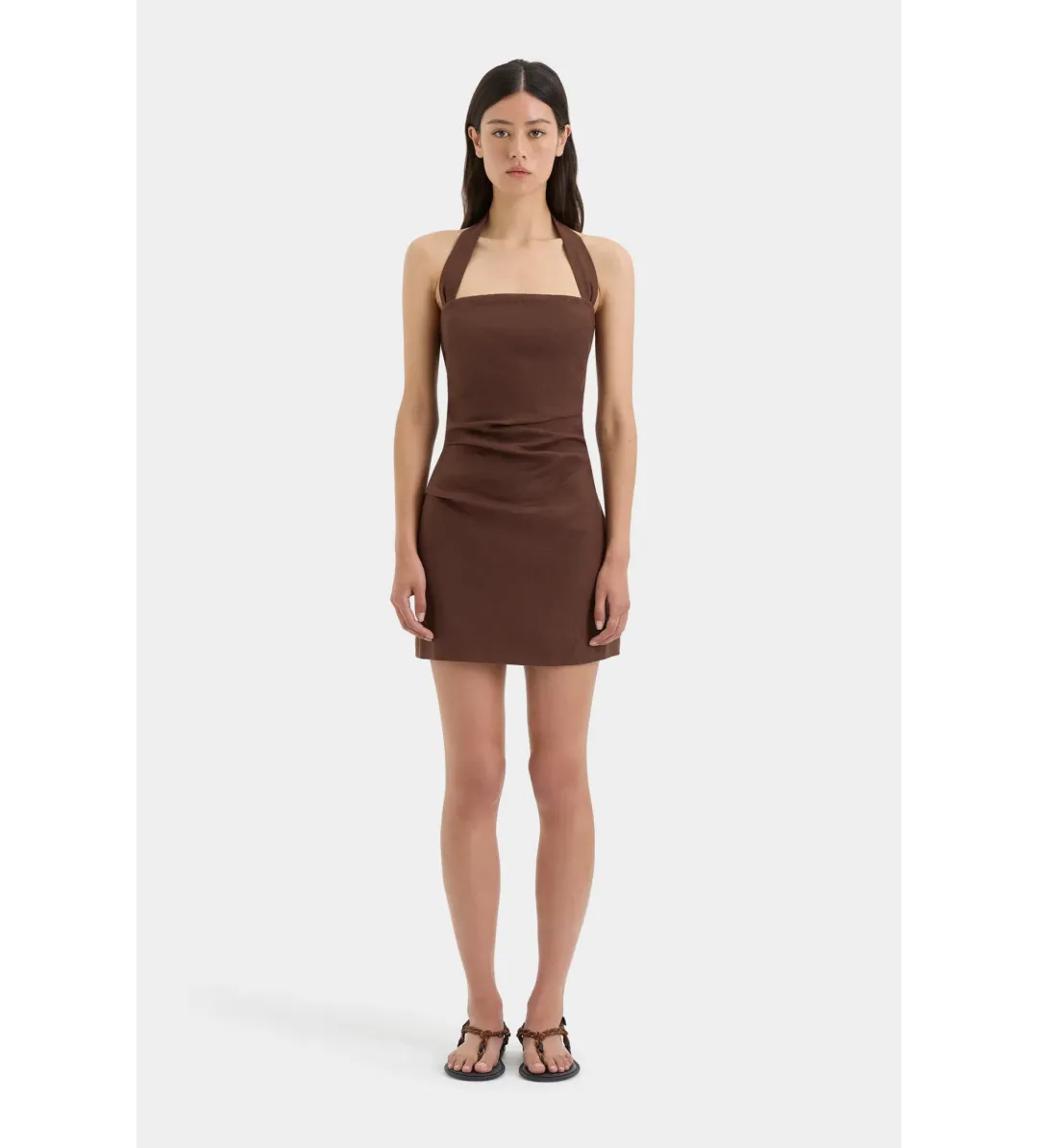 Sir The Label Noemi Halter Mini Dress in Chocolate Size 2 / AU 10 for rent on The Volte - main image