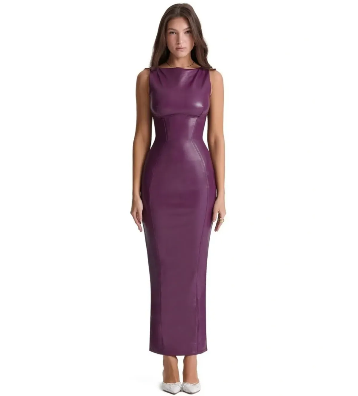 House of CB Sahara Vegan Leather Maxi Dress Merlot Size XS / AU 6 - Image 1