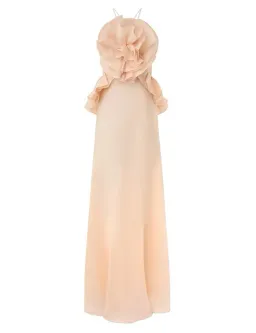 Zimmermann Crush Ruffle Halter Maxi Dress in Peach Size 1 / AU 10 for rent on The Volte - image 1