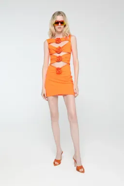 Giuseppe Di Morabito Rosette Cut Out Mini Dress Orange Size IT 40 / AU 8 for rent on The Volte - image 1