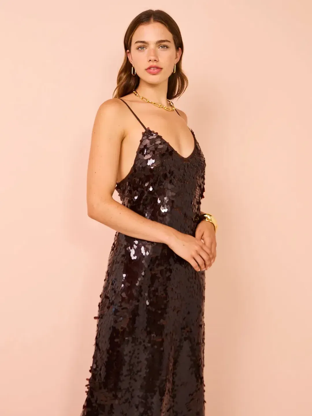 Alemais Geanie Sequin Gown Chocolate Brown Size 8 AU for rent on The Volte - main image