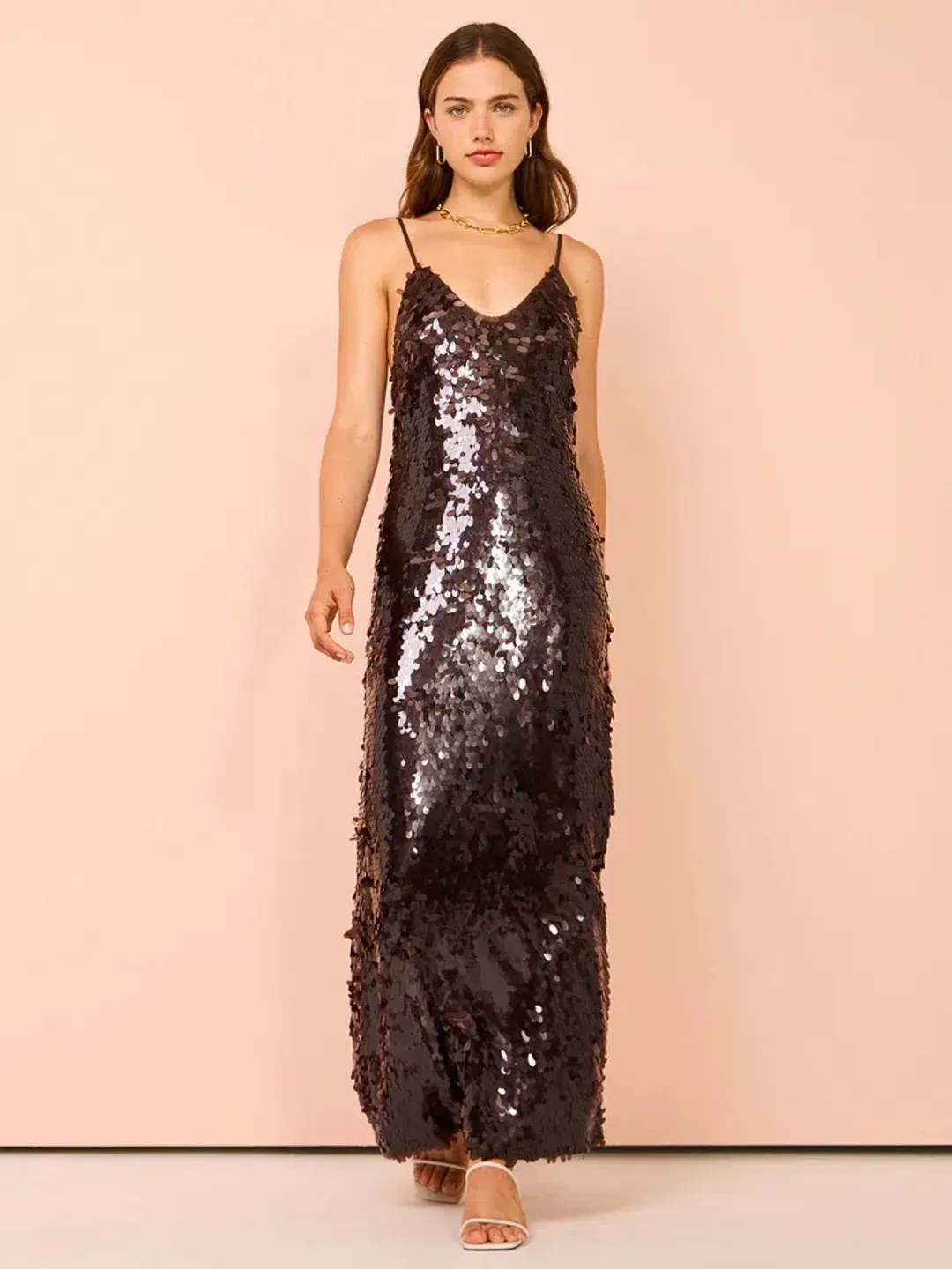 Alemais Geanie Sequin Gown Chocolate Brown Size 8 AU for rent on The Volte - main image
