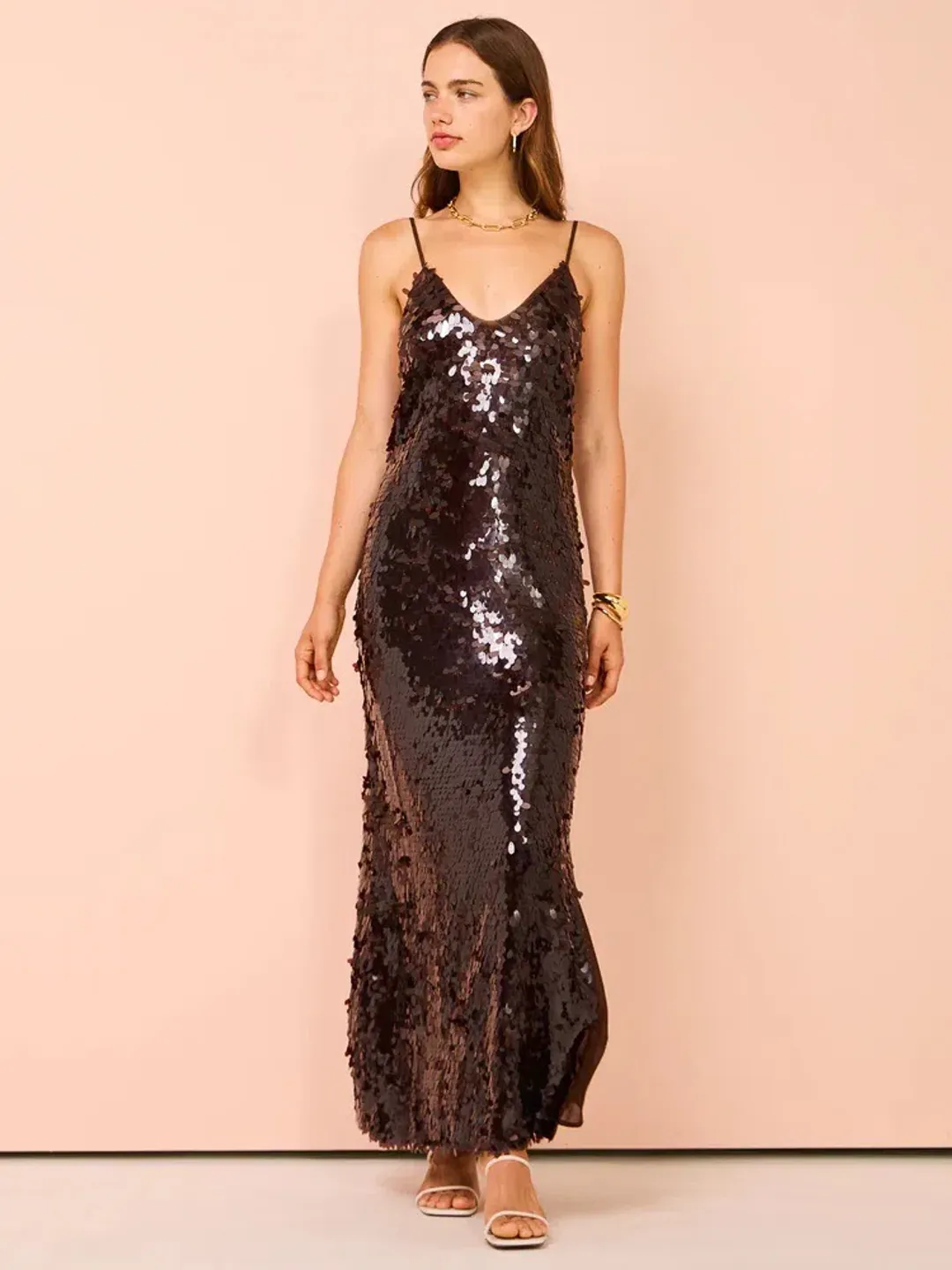 Alemais Geanie Sequin Gown Chocolate Brown Size 8 AU for rent on The Volte - main image