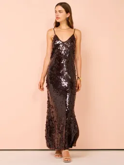 Alemais Geanie Sequin Gown Chocolate Brown Size 8 AU for rent on The Volte - image 4
