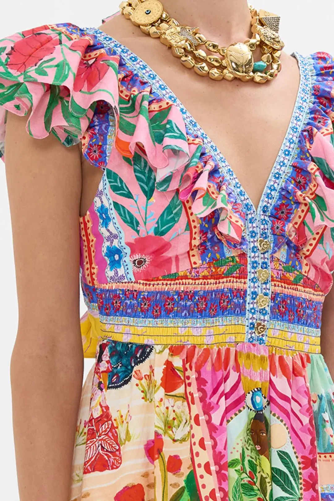 Camilla Roeqiya's Realm Tiered Maxi Dress With Neck Frill Print Size M / AU 12 for rent on The Volte - main image