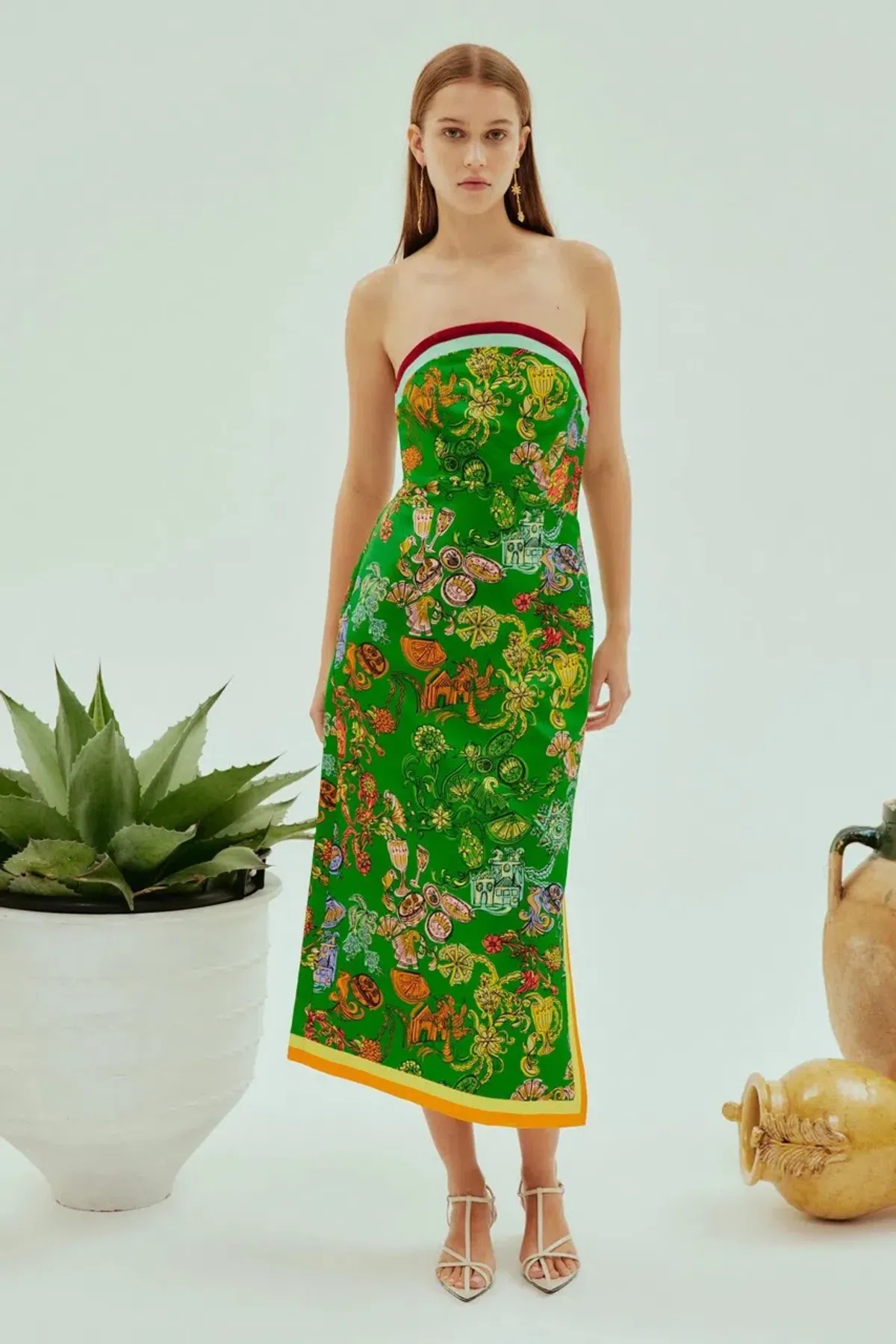 Alemais Fiesta Bodice Midi Dress Green Multi Size 8 - Image 1