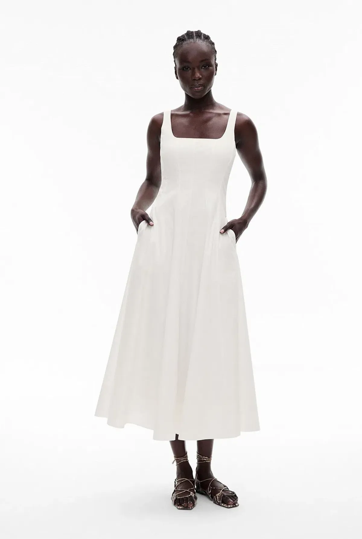 Witchery Seam Detail Midi Dress White Size M / AU 10 - Image 1