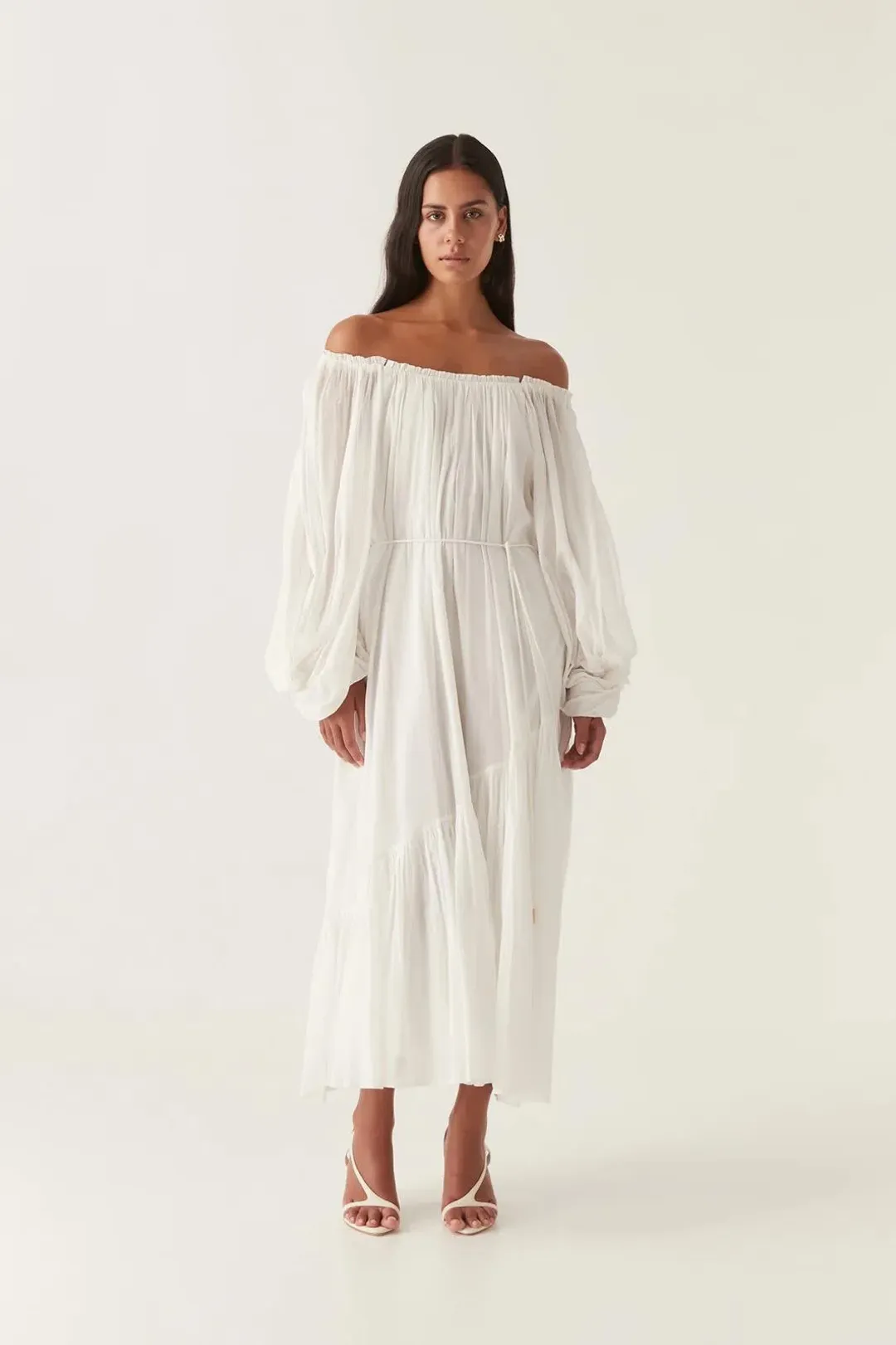 Aje Avani Smock Midi Dress Ivory Size 10 for rent on The Volte - main image