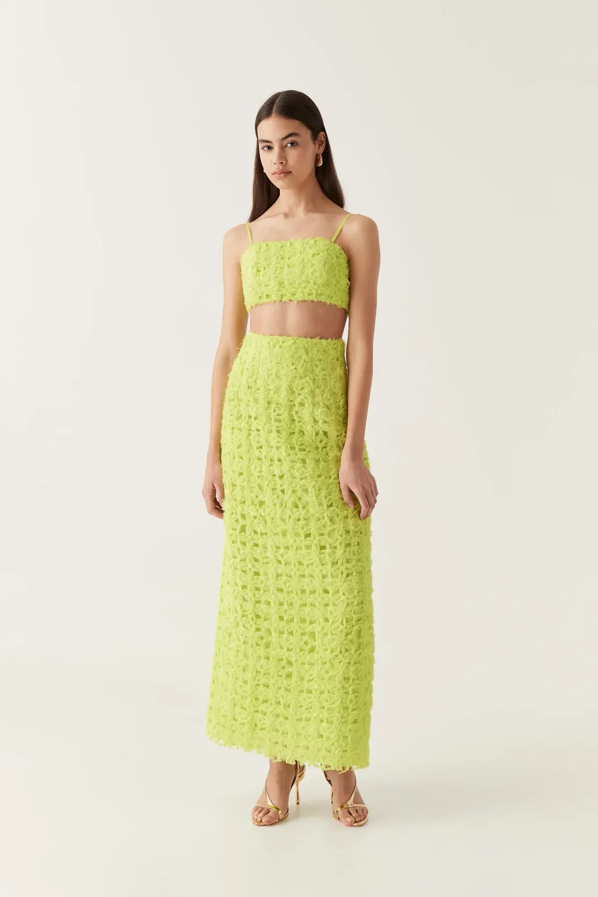 Aje Quintette Textured Bralette & Midi Skirt Set Light Lime Green Size 8 - Image 1