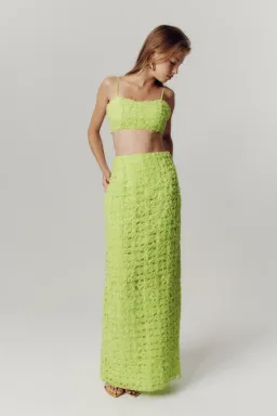 Aje Quintette Textured Bralette & Midi Skirt Set Light Lime Green Size 8 for rent on The Volte - image 4