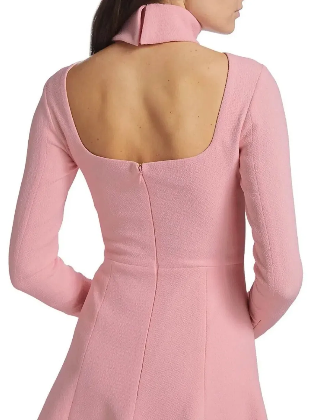 Emilia Wickstead Peony Pink Stella Dress, Size AU 16, Cutout Back Long Sleeve Turtleneck for rent on The Volte - main image