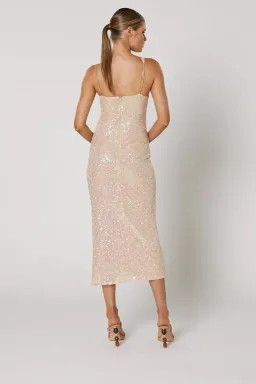Winona Indeko One shoulder Sequin Midi Dress Pearlescent Peach Size 6 for rent on The Volte - image 2