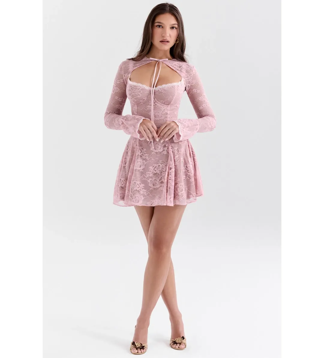 House Of Cb Alice Lace Mini Dress Pink Size 6 for rent on The Volte - main image