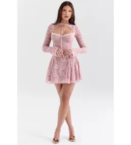 House Of Cb Alice Lace Mini Dress Pink Size 6 for rent on The Volte - image 1