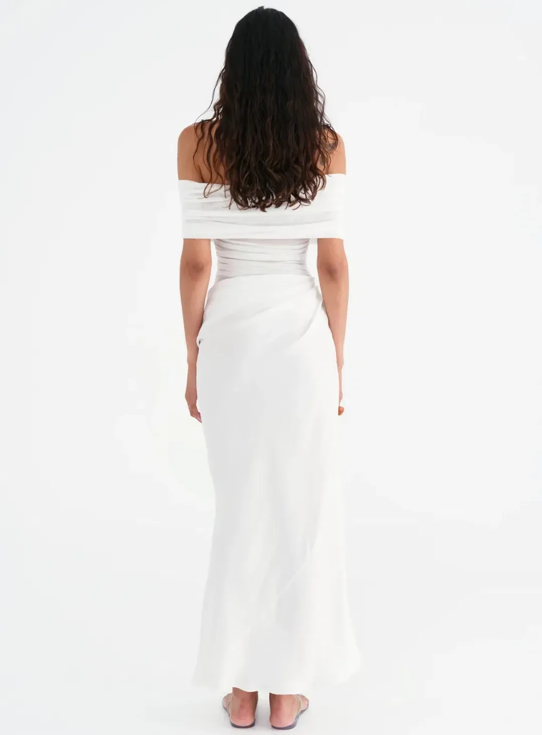 BENNI Nico Off Shoulder Maxi Dress Whie Size 8 for rent on The Volte - main image