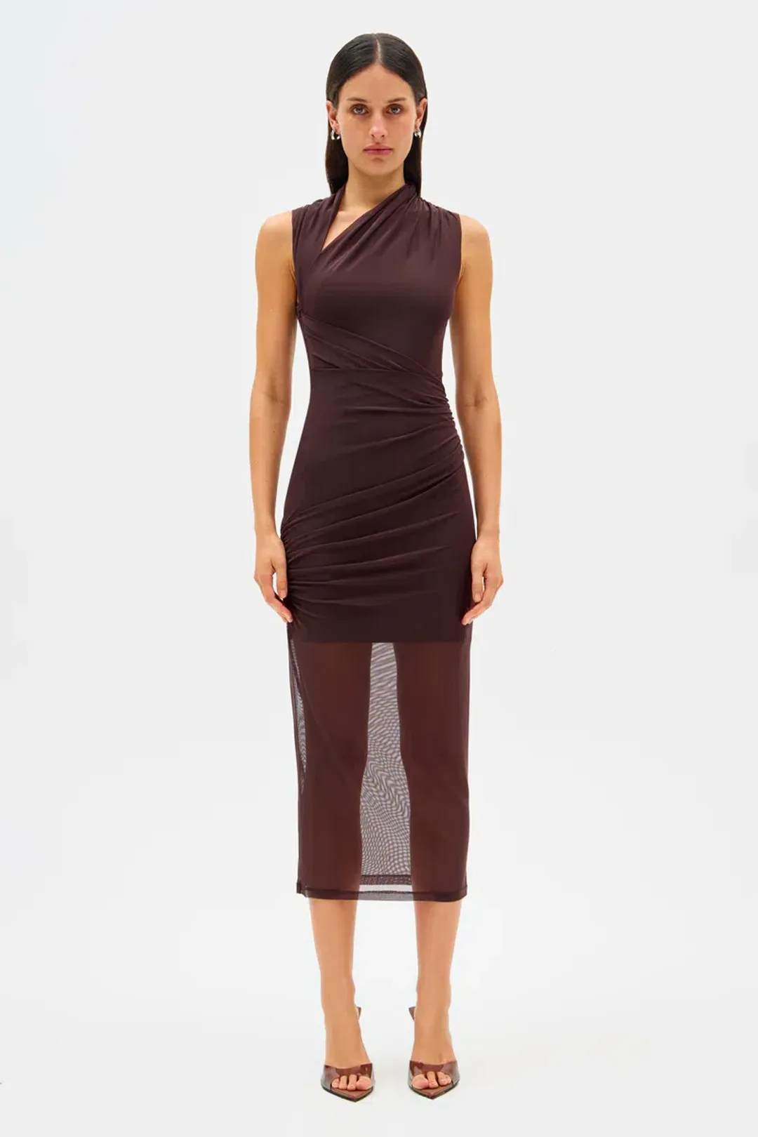 Misha Tillie Mesh Midi Dress Brown Size 8/S for rent on The Volte - main image