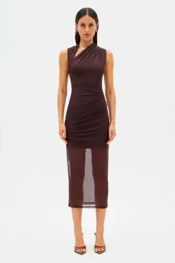 Misha Tillie Mesh Midi Dress Brown Size 8/S for rent on The Volte - image 1