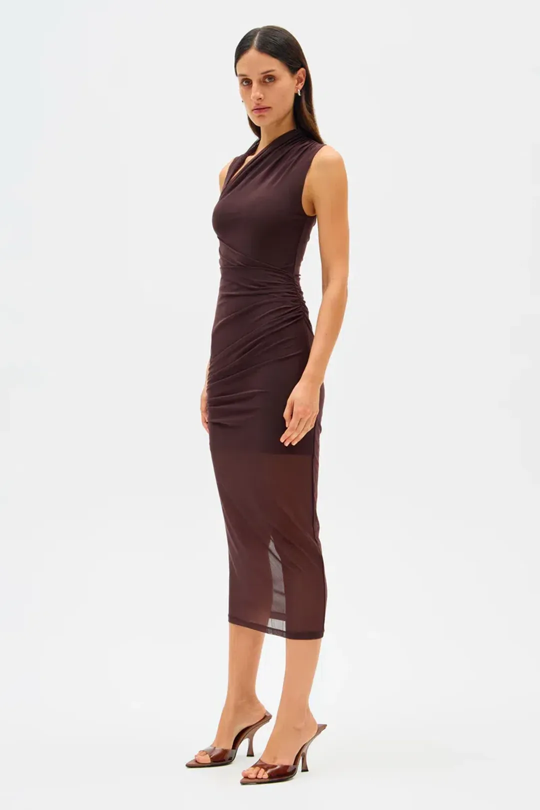 Misha Tillie Mesh Midi Dress Brown Size 8/S for rent on The Volte - main image