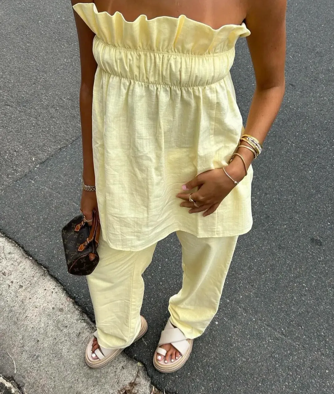 The Waiting Room The Greta Top and Greta Pants Set In Butter Yellow Size S/Au 8 for rent on The Volte - main image