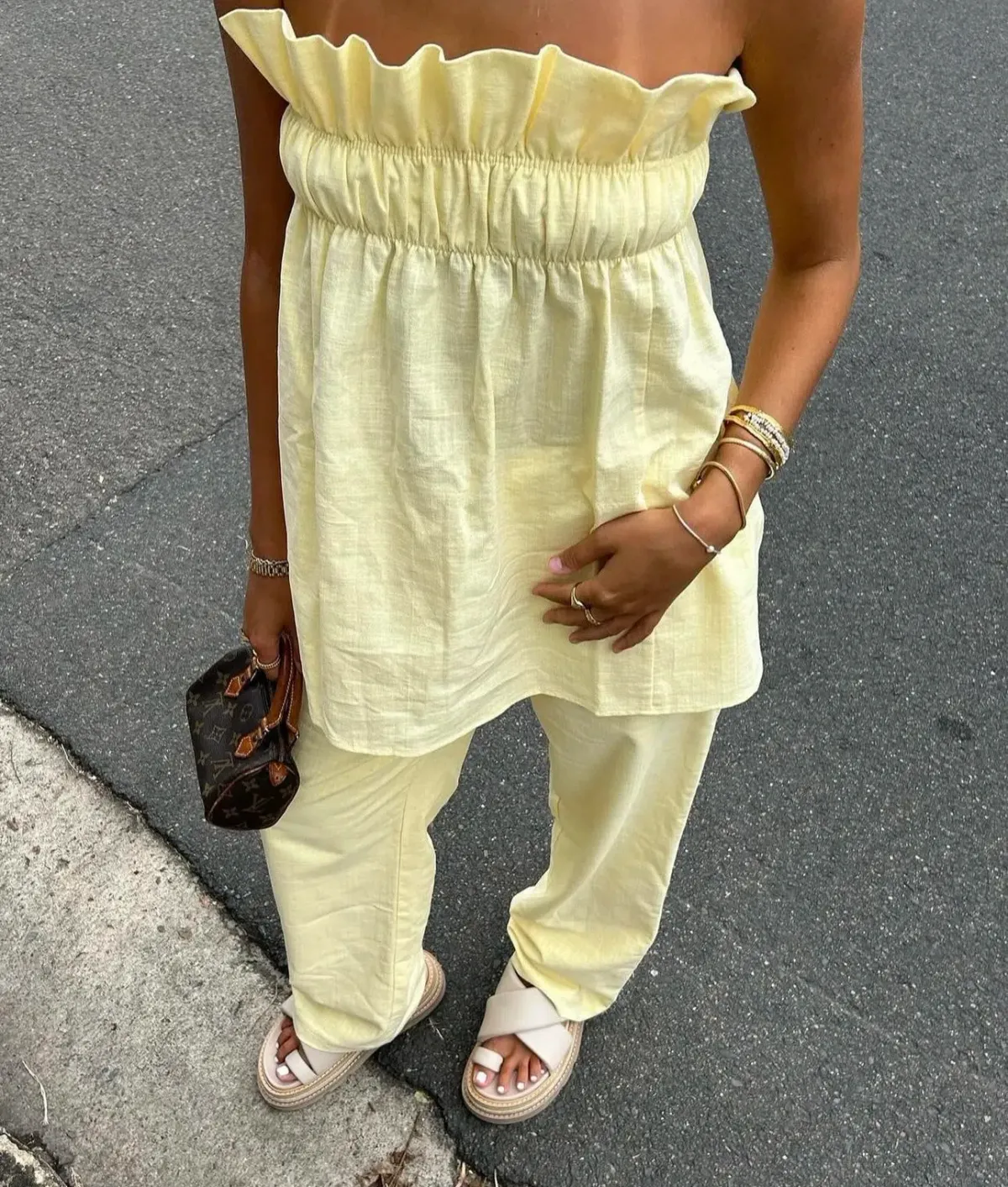 The Waiting Room The Greta Top and Greta Pants Set In Butter Yellow Size S/Au 8 - Image 2