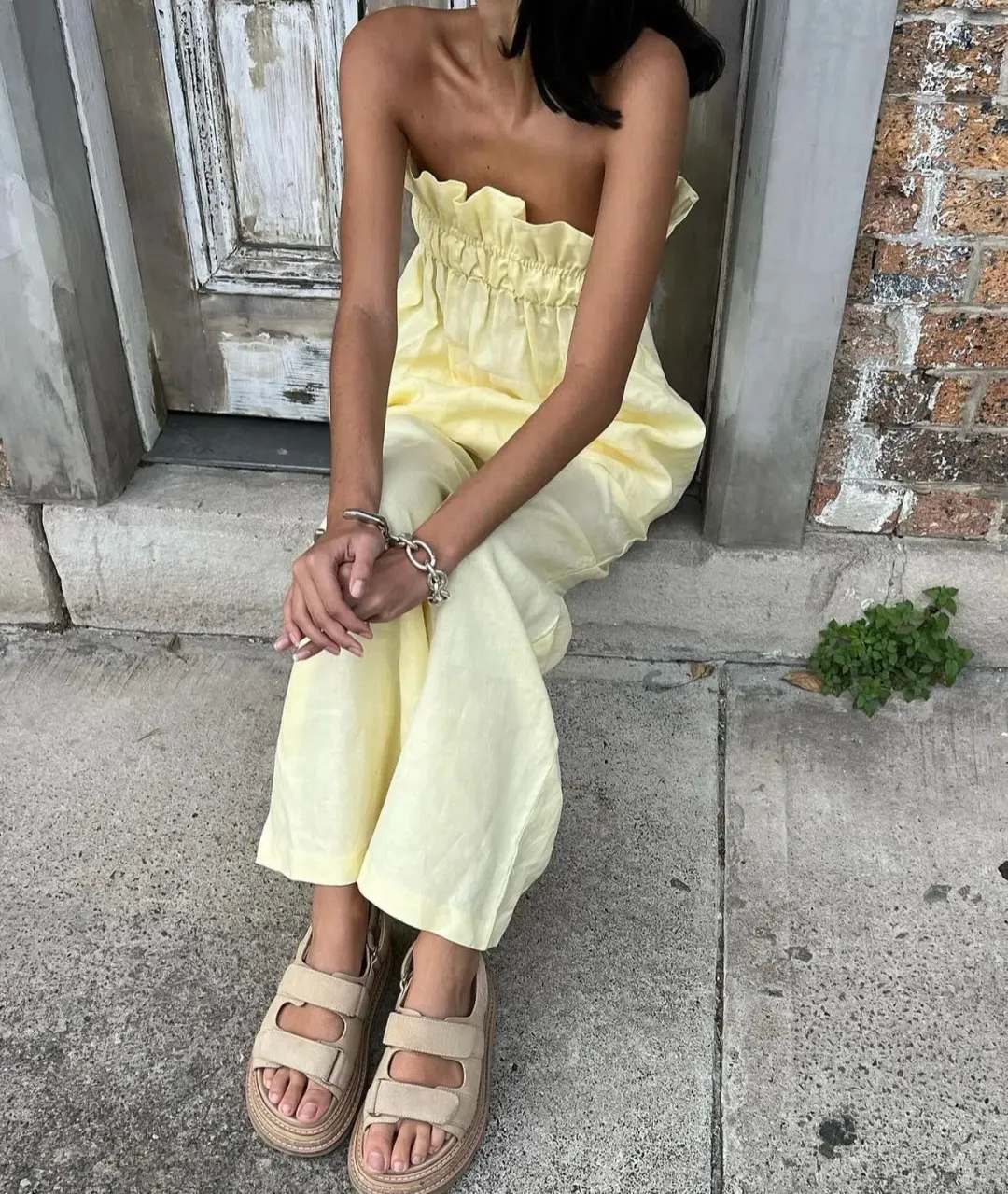 The Waiting Room The Greta Top and Greta Pants Set In Butter Yellow Size S/Au 8 for rent on The Volte - main image