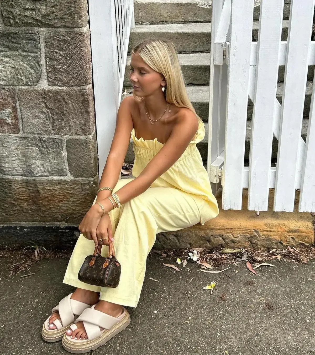 The Waiting Room The Greta Top and Greta Pants Set In Butter Yellow Size S/Au 8 - Image 3