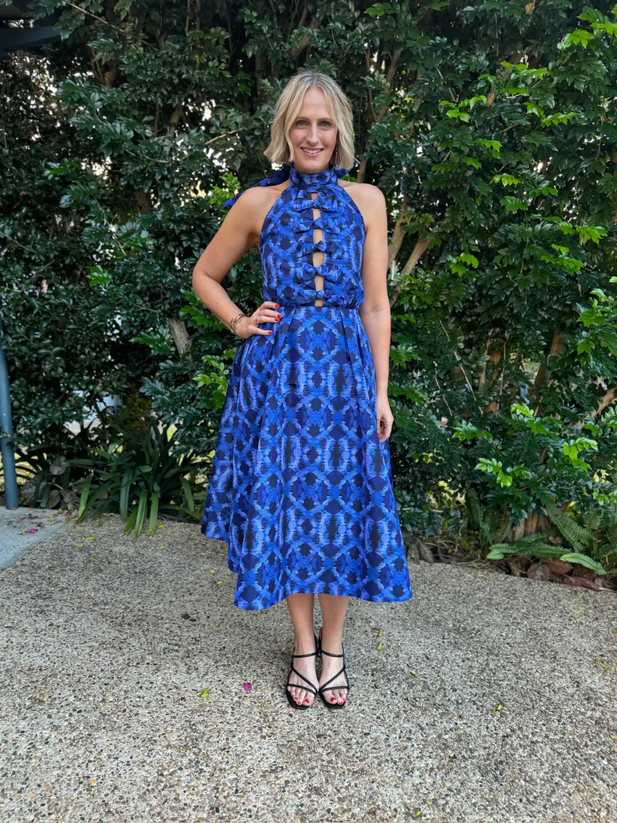 Rebecca Vallance Shiloh Halter Midi Dress Blue Size 12 - Image 4