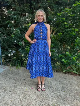 Rebecca Vallance Shiloh Halter Midi Dress Blue Size 12 for rent on The Volte - image 4