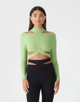 San Sloane Richards Rib Knit Top in Green Size 8 for rent on The Volte - image 2