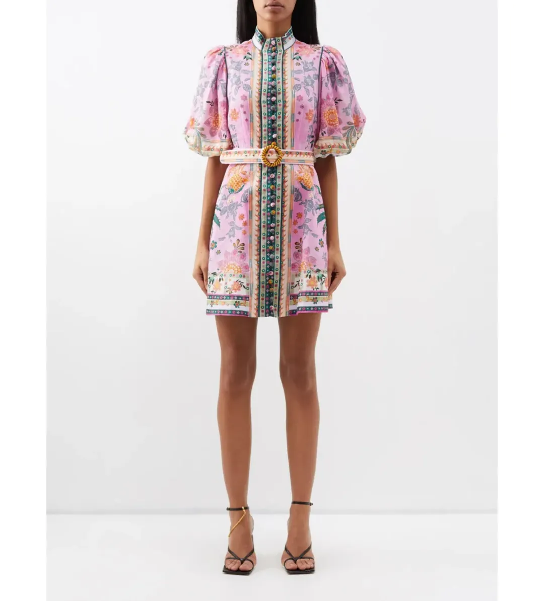 Zimmermann Ginger Buttoned Mini Dress Pink Multi Size 4 / AU 16 for rent on The Volte - main image