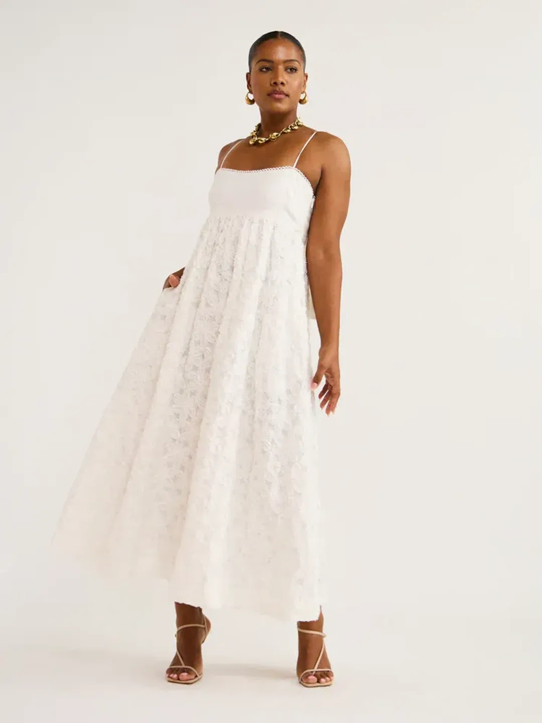 Alemais Iggy Embroidered Midi Dress White Size AU 8 for rent on The Volte - main image