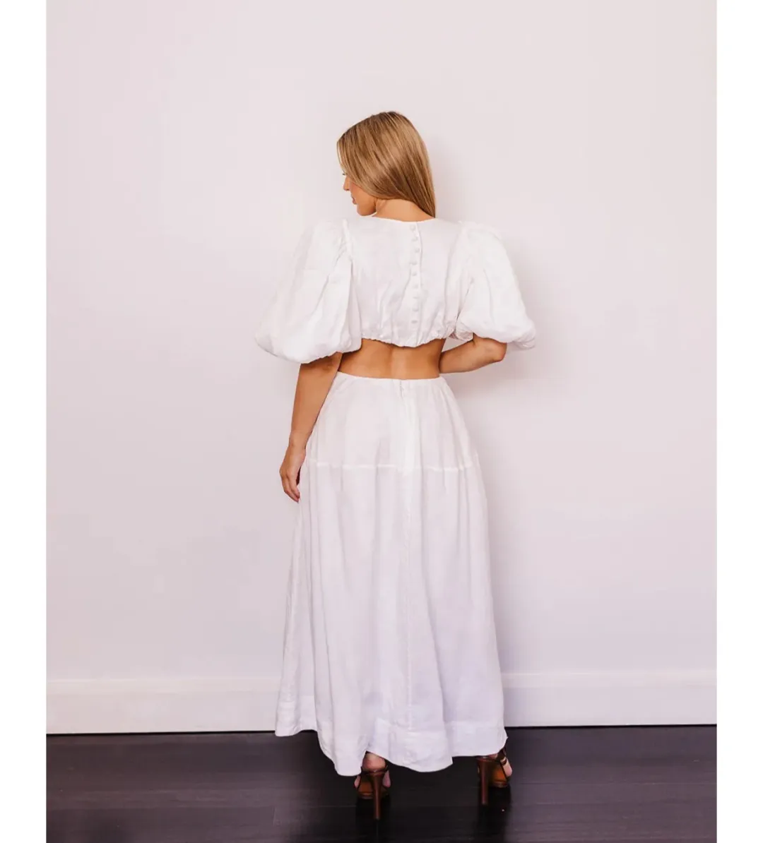 Aje Vanades Cut Out Ring Midi Dress in Ivory Size AU 6 for rent on The Volte - main image