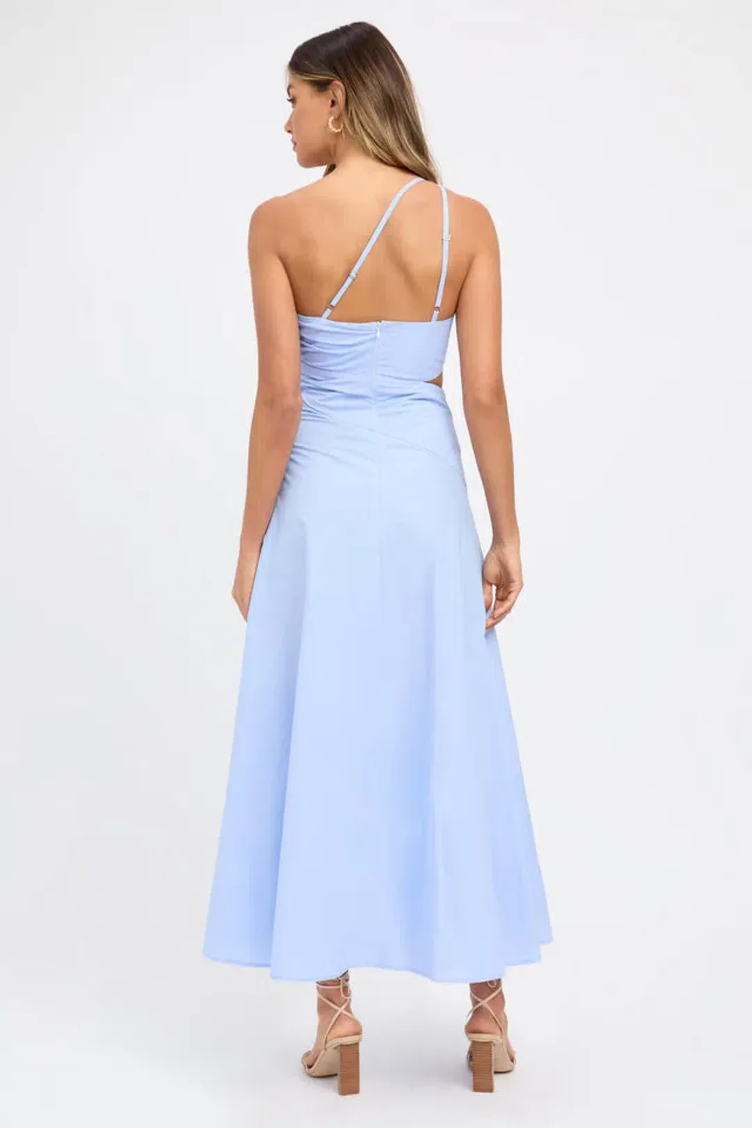 Kookai Poplin One Shoulder Dress Serenity Blue Size 8 AU for rent on The Volte - main image