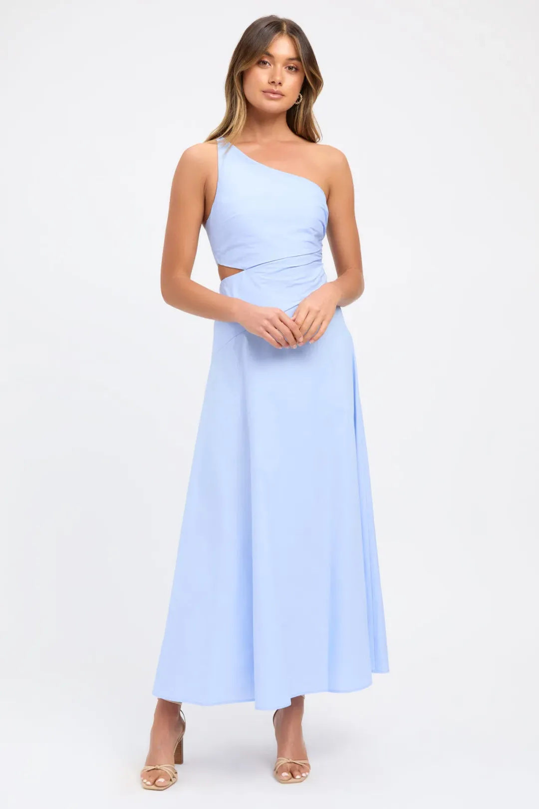 Kookai Poplin One Shoulder Dress Serenity Blue Size 8 AU for rent on The Volte - main image