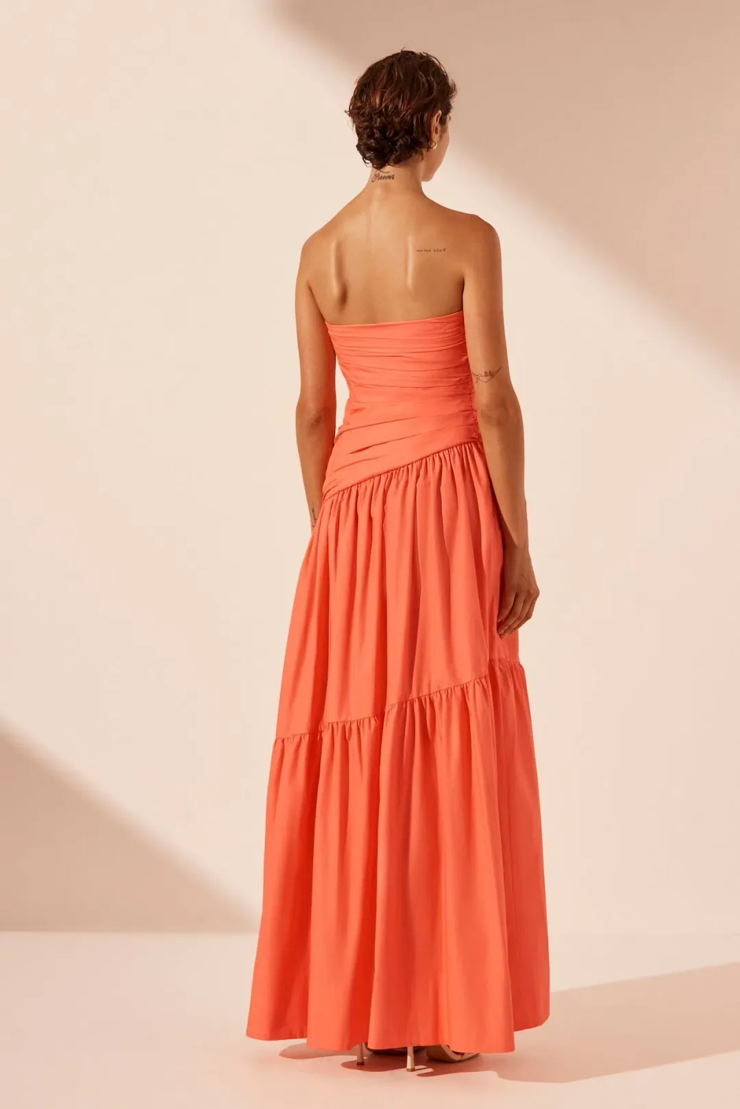 Shona Joy Maiori Strapless Tiered Maxi Dress in Coral Size 6 for rent on The Volte - main image