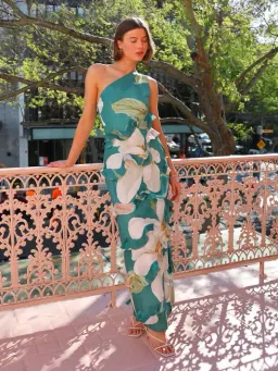 By Nicola Emiliano One Shoulder Maxi Dress in Pine Green Size 12 for rent on The Volte - image 2