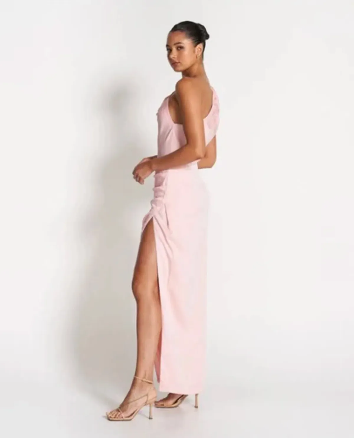 Sofia The Label May Draped One Shoulder Gown In Baby Pink Size 10 - Image 3