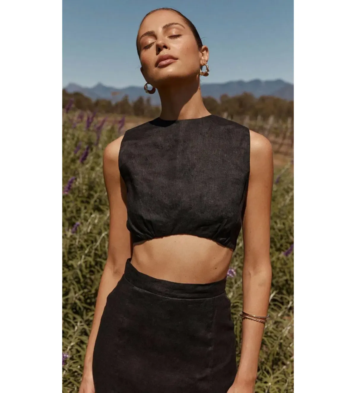 Dissh Spencer Linen Crop Top & Bates Linen Wide Leg Pant Set Black Size 14 - Image 1