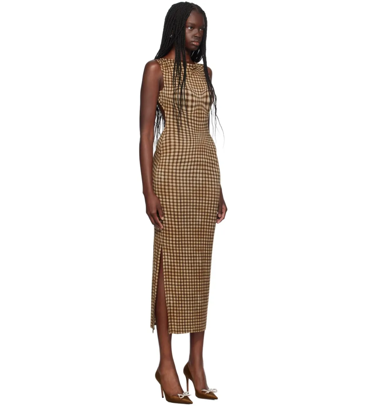 Miaou Brown Selena Maxi Dress in Warped Plaid Size AU 10 - Image 2