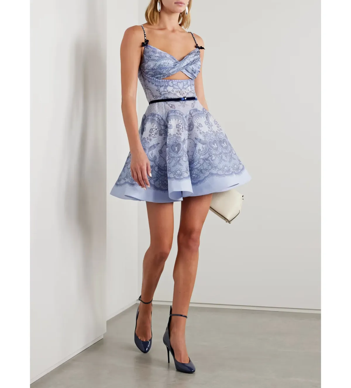 Zimmermann The Crush Twist Front Mini Dress in Blue Lace Print Size 1 / AU 10 - Image 1