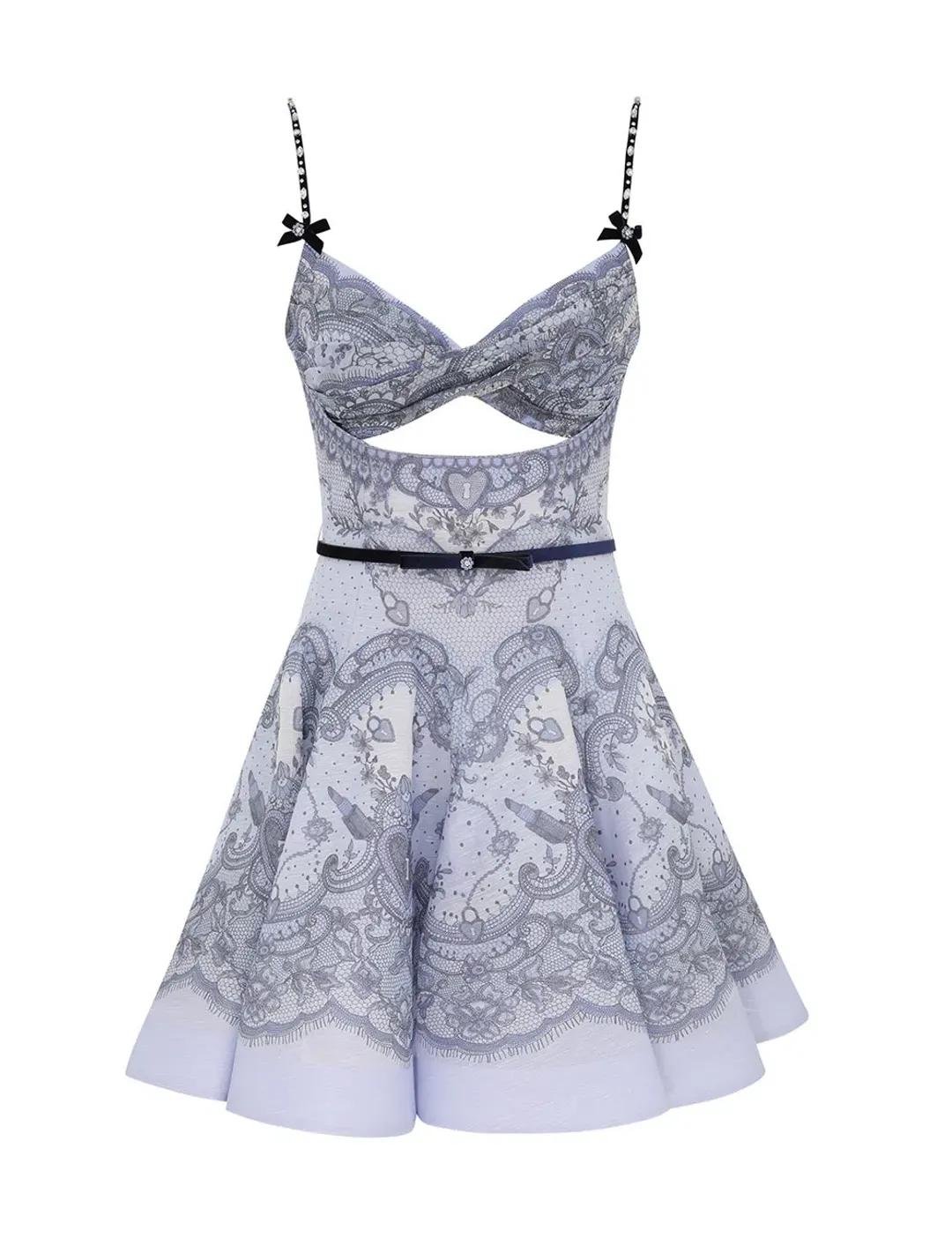 Zimmermann The Crush Twist Front Mini Dress in Blue Lace Print Size 0 / AU 8 for rent on The Volte - main image