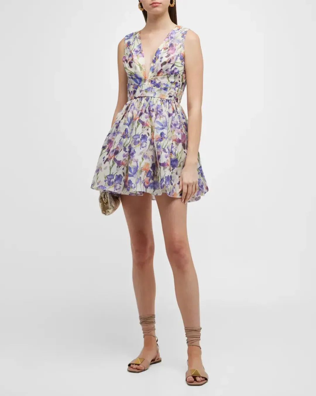 Zimmermann Tama V Neck Mini Dress in Floral Size 2 / AU 12 for rent on The Volte - main image