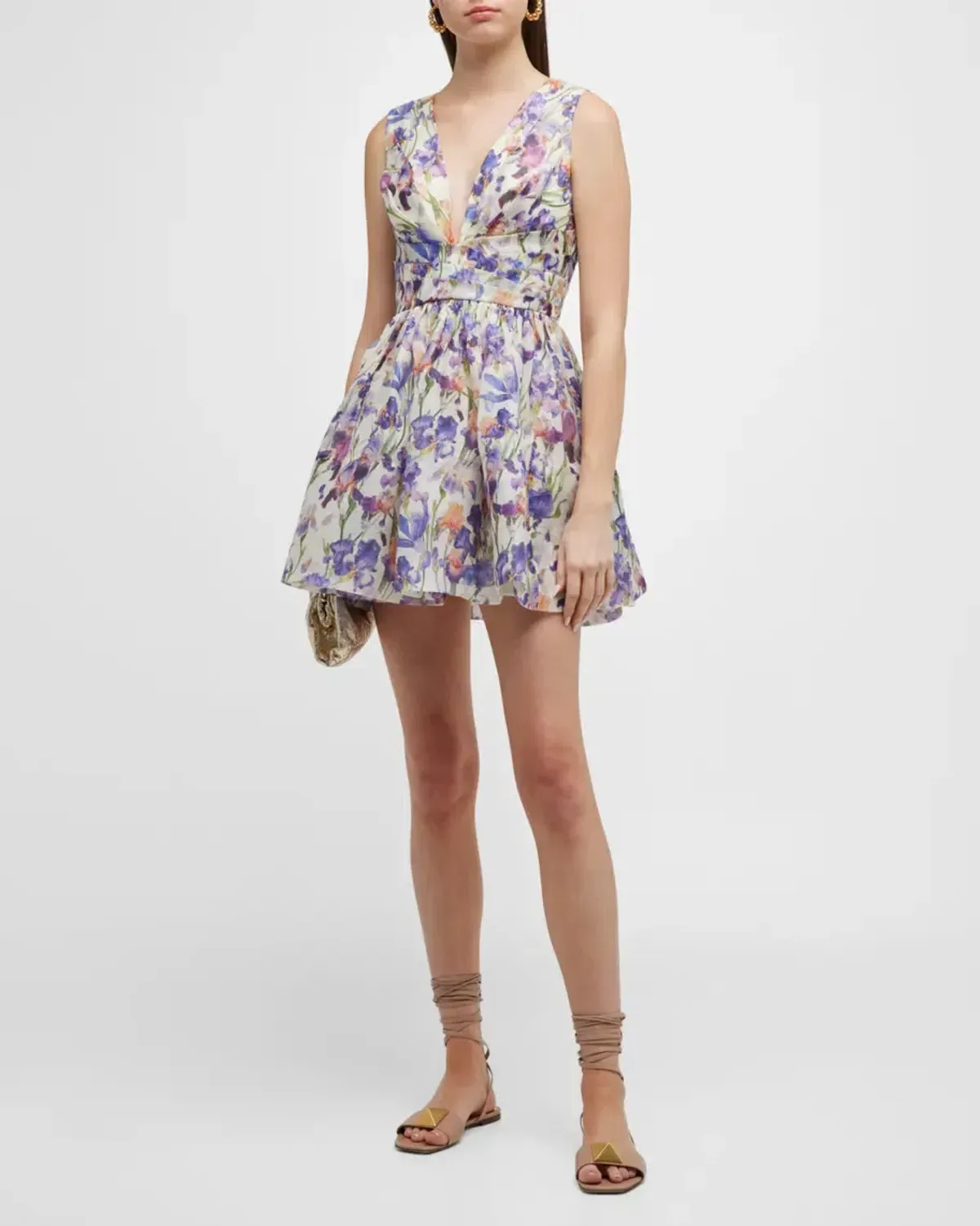 Zimmermann Tama V Neck Mini Dress in Floral Size 2 / AU 12 for rent on The Volte - main image