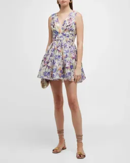 Zimmermann Tama V Neck Mini Dress in Floral Size 2 / AU 12 for rent on The Volte - image 1