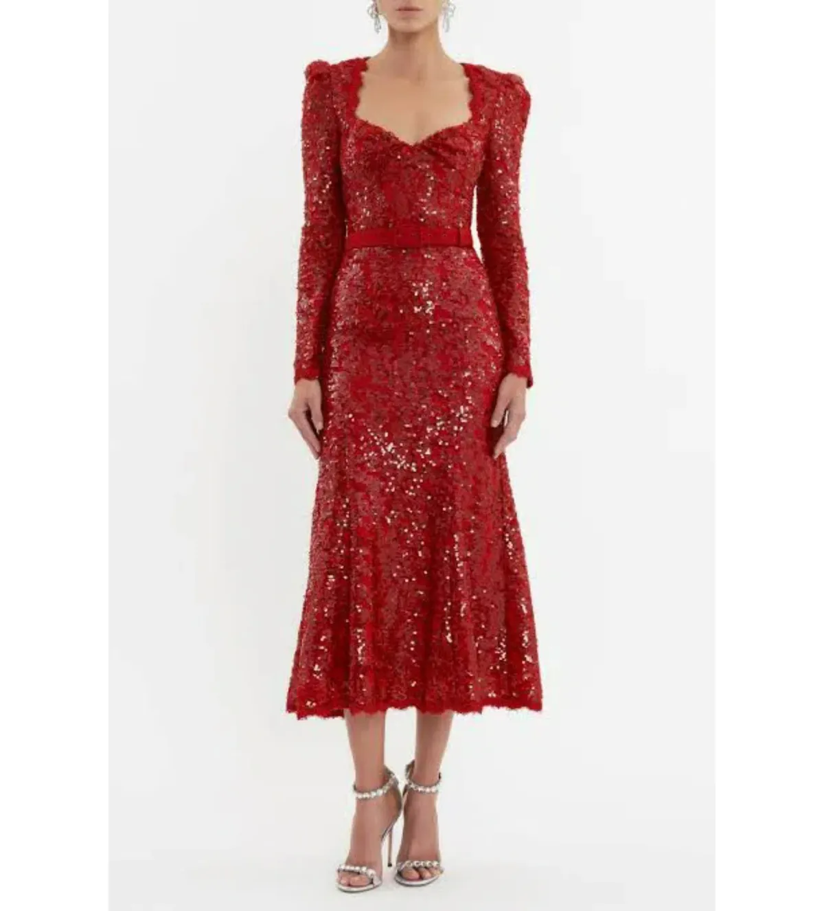 Rebecca Vallance Nicky Hilton Leyla Long Sleeve Midi Dress in Red Sequin Size XS / AU 6 - Image 1