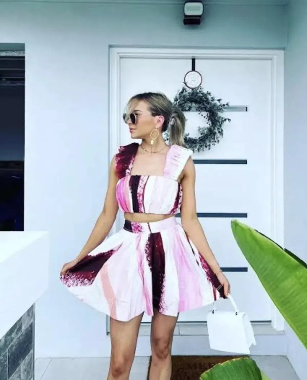 Aje Kasbah Crop Top and Mini Skirt Set in Sunset Pink Print Size AU 8 - Image 5