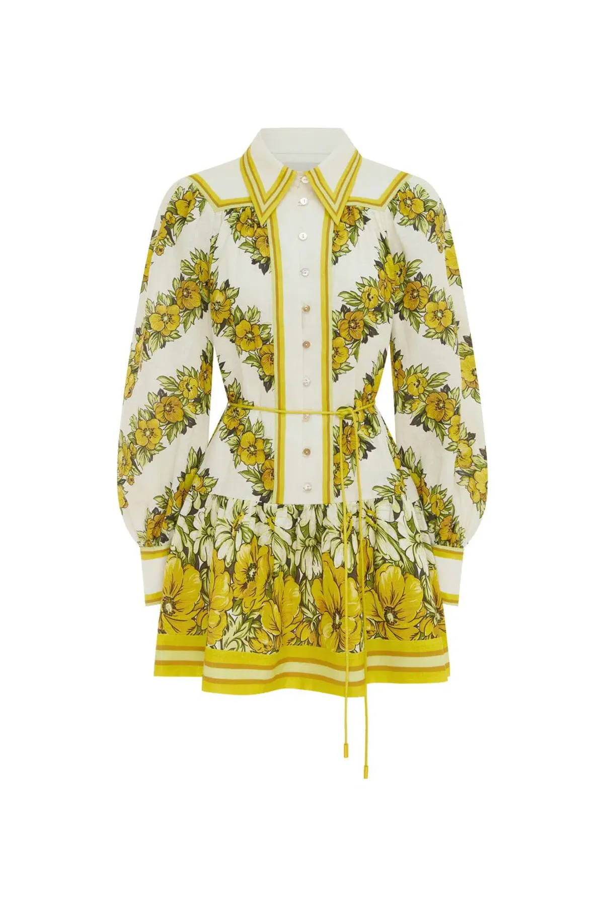 Alemais Gisela Mini Shirt Dress Floral Yellow Size 14 - Image 4